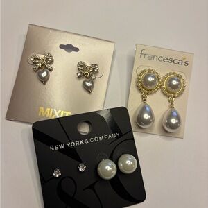 Earrings Gold/Silver and Pearl Drop Earrings | 4-Pair bundle | NEW